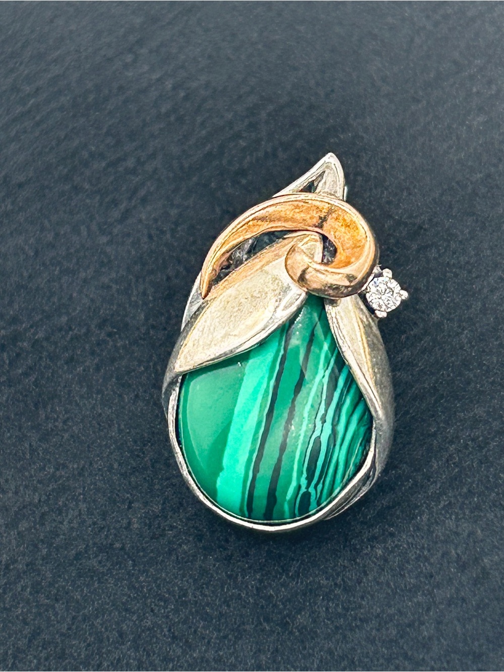 Single Ukrainian Malachite Silver Earring 925 Hallmark, Replacement Drop Earring
